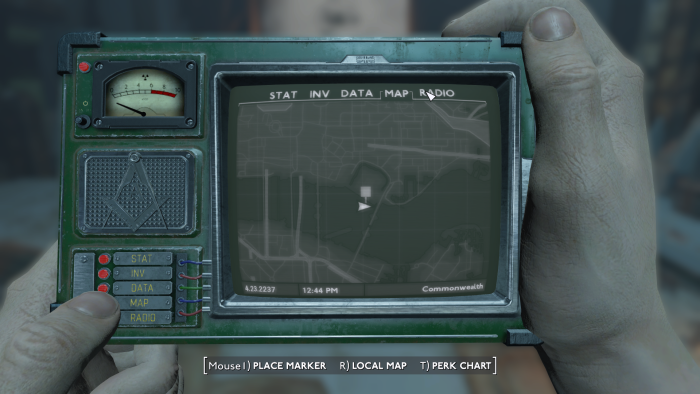 Auf der London-Version des Pip-Boy sehen wir die Umgebung. (Bild: Team Folon/Screenshot: Golem.de)